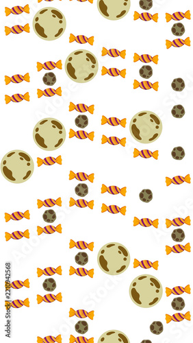 Seamless pattern of wrapped candies and moons