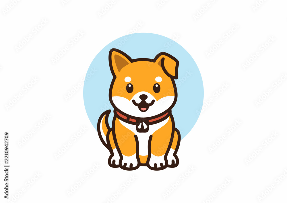 Fototapeta premium Cute Shiba Inu Puppy Dog Mascot Logo Vector Concept, Playful Pet Character Symbol for Pet Shop, Veterinary Clinic, Grooming, and Brand Identity Icon