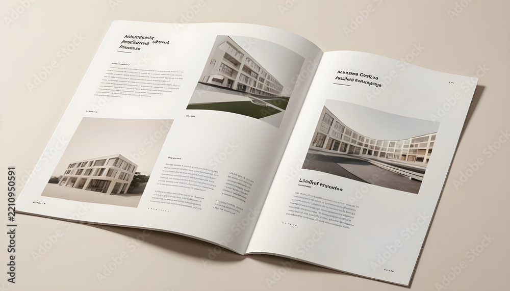 Obraz premium Modern Architecture Magazine Booklet Mockup Open On Neutral Background With Page Layouts