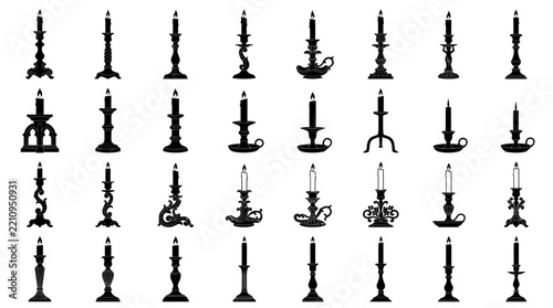 Collection of Antique Candle Holders Silhouettes