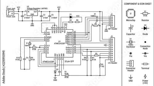 Electronic Circuit Diagram with Components and Icons