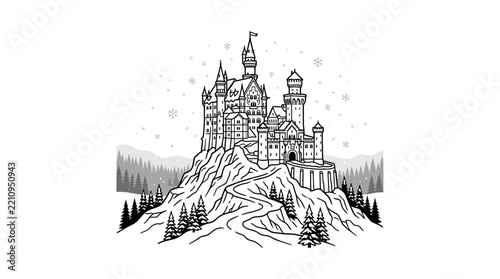 Fantasy Castle on Snowy Mountain Top