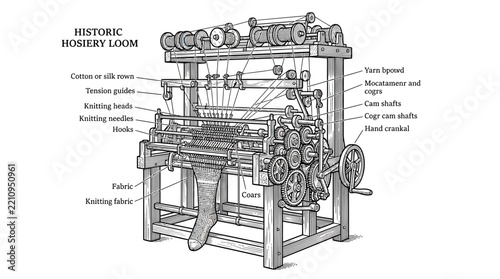 Isolated Vintage Knitting Machine Illustration