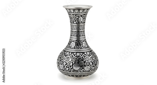 Exquisite antique silver vase adorned with intricate floral and paisley patterns, a timeless piece of decorative art