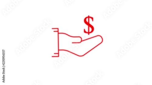 line donation money UI icon animation featuring a hand holding a dollar symbol, representing charity, financial support, giving, fundraising, donations, and social assistance. Clean minimal seamless.