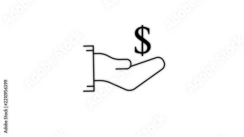 line donation money UI icon animation featuring a hand holding a dollar symbol, representing charity, financial support, giving, fundraising, donations, and social assistance. Clean minimal seamless.