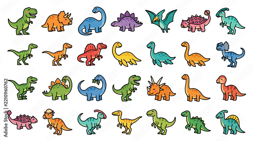 Obraz premium Collection of Cute Cartoon Dinosaurs