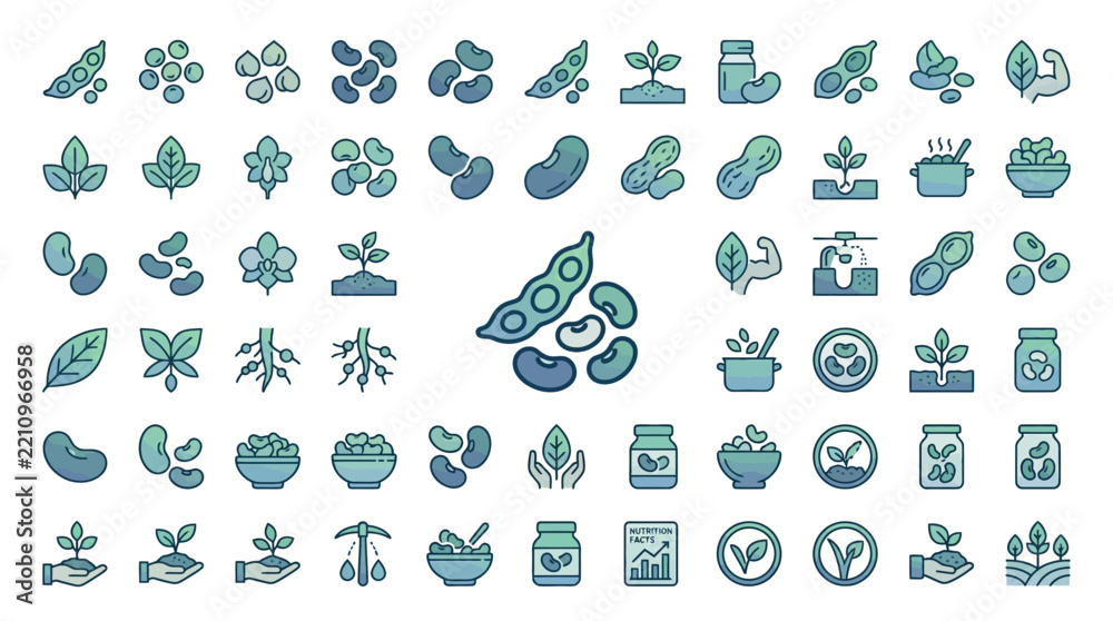 Obraz premium Colorful Minimalist Icons of Various Plants and Nature Elements.