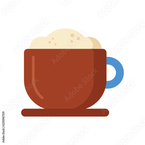 Coffee icon illustrates a rich brown mug filled with frothy beverage