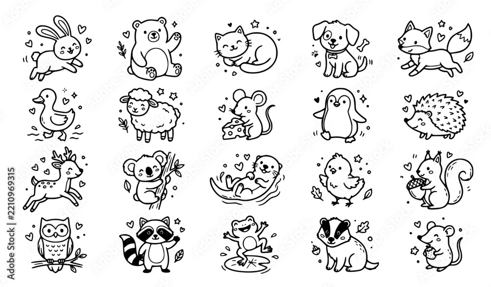 Fototapeta premium Hand Drawn Tree Line Icons