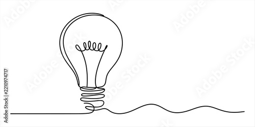 Continuous single line drawing of a light bulb representing a creative idea and innovation concept in black ink