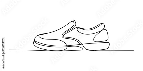 Continuous single line drawing of a casual slip on shoe for men or women fashion and footwear concept art