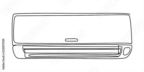 Simple line drawing of a wall mounted air conditioner unit for home cooling and climate control system illustration