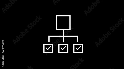 Animated Organizational Chart Hierarchy Line Icon with Checkmarks Motion Graphic for Business Structure Project Management UI UX Design on Dark Background