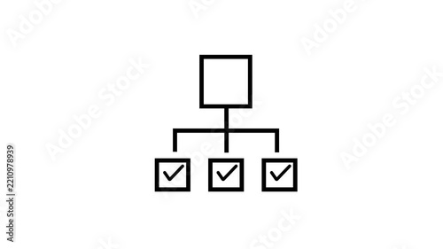 Animated Organizational Chart Hierarchy Line Icon with Checkmarks Motion Graphic for Business Structure Project Management UI UX Design on White Background