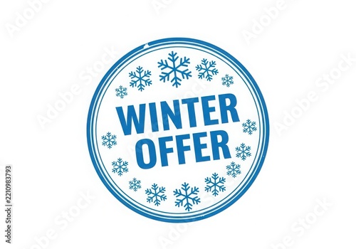 Winter offer badge with snowflakes and blue border