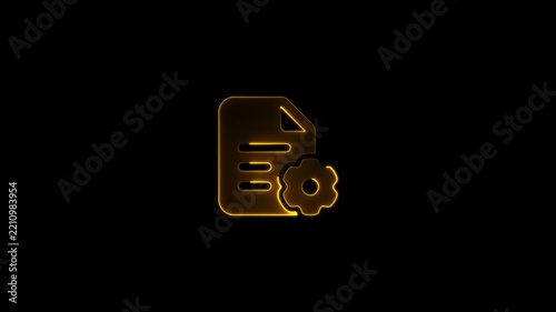 Glowing golden document and gear icon animation, digital file management and system settings concept, minimalist ui motion for business and technology applications
