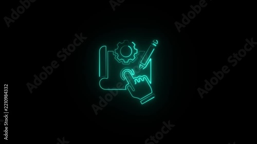 Neon blueprint planning icon animation: digital project management, engineering and strategic development concept for business technology presentations