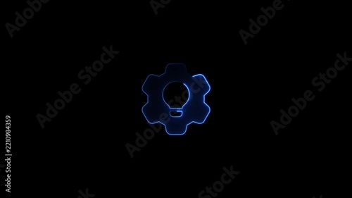 Glowing blue gear icon with lightbulb symbol animation for innovation and technical solutions cogwheel
