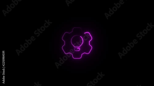 Neon glowing gear icon with lightbulb symbol animation for business innovation and technical solutions