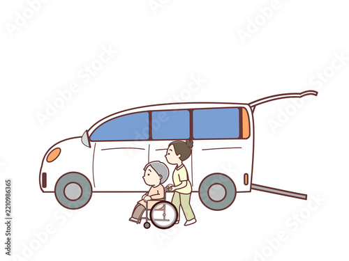 スロープ型送迎車を利用してデイサービスに出かける