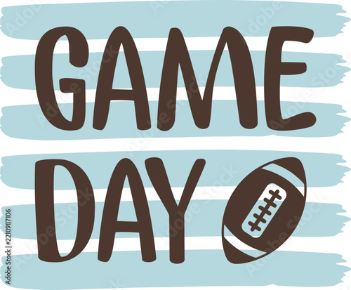 Game day text with football illustration on blue stripes shirt design
