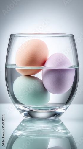 Colorful eggs in a glass bowl