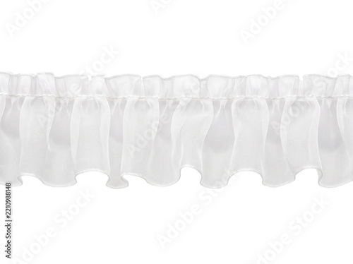 White organza ruffle trim isolated on transparent background cutout