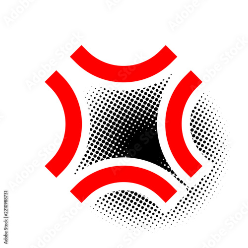Red anger symbol with white outline and halftone shadow