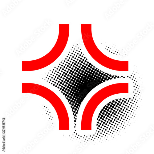 Red anger symbol with white outline and halftone shadow