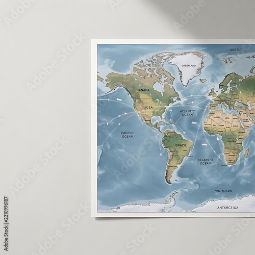 Decorative World Map Poster Framed on Light Wall