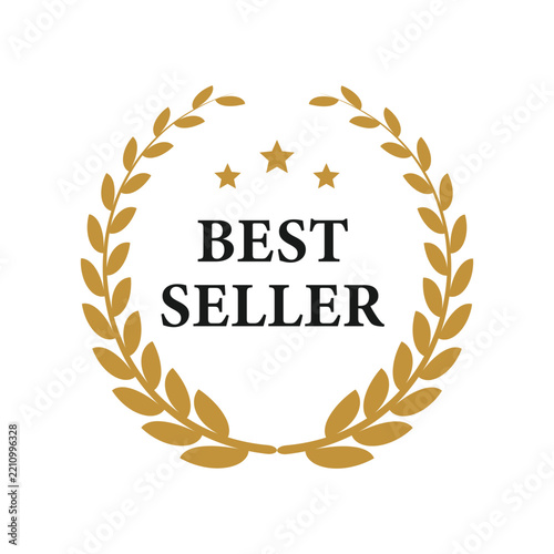 Best seller badge vector with laurel