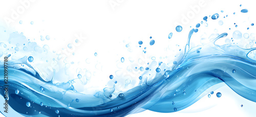 Vector blue wave illustration on white background, ocean, fluid, modern, clean.

