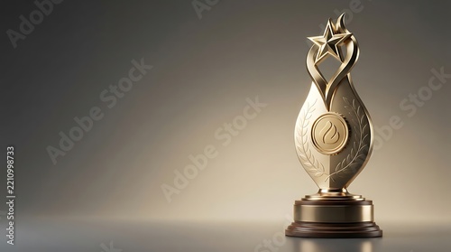 Elegant Gold Trophy with Star Accents on Wooden Base