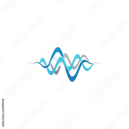Abstract blue and grey sound waves or frequency lines on a white background, representing audio or digital signals.