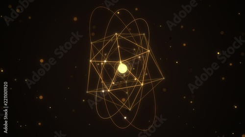 Luxury Gold Geometric Wireframe Prism Loop on Dark Obsidian Velvet Background