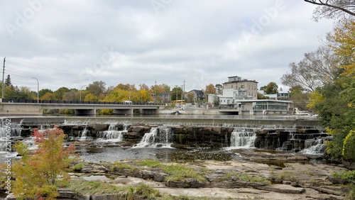 Waterfalls in a small town in the fall
