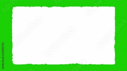4K White Rough Grunge Rectangle Frame Border Animation with Distressed Edges on Transparent Background for Vintage Video Transitions, green screen animation.