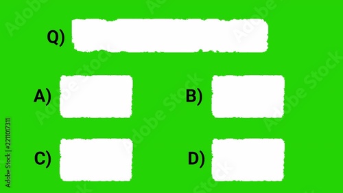 4K Quiz Question and Multiple Choice Answer Boxes Animation with White Rough Grunge Frames on Transparent Background for Educational Videos, green screen animation.