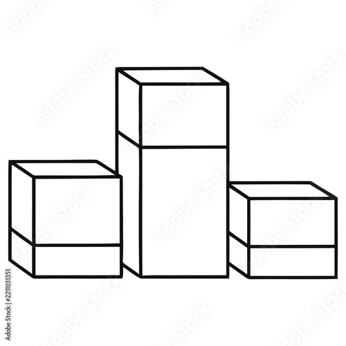 Three geometric boxes on a white background