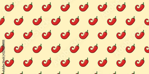A repeating seamless pattern of red chili peppers in various