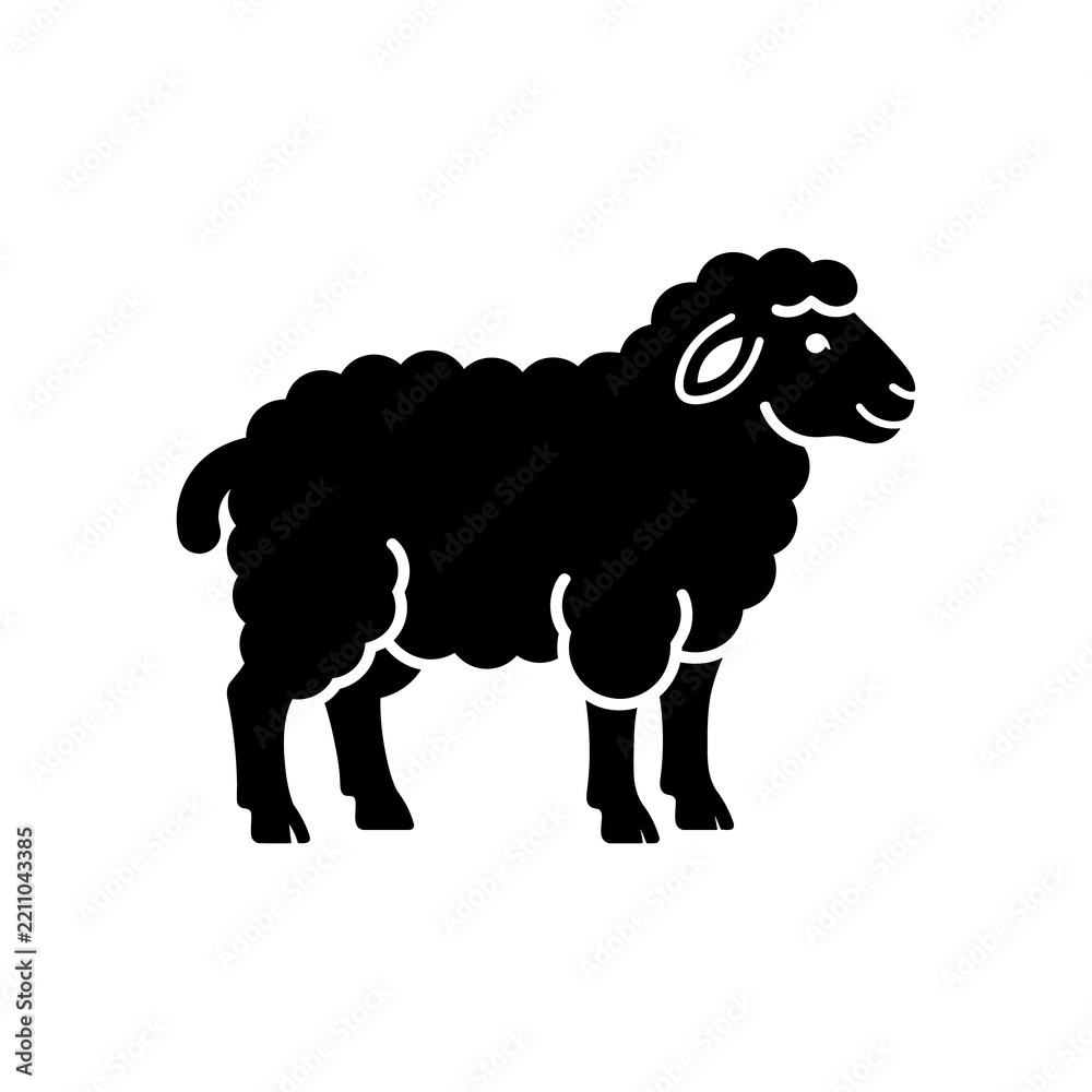 Obraz premium Black silhouette sheep standing in profile for livestock animal farm graphic and rural agriculture design elements isolated on clean transparent background vector.