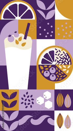 Milkshake and citrus fruit drink flat vector pattern illustration