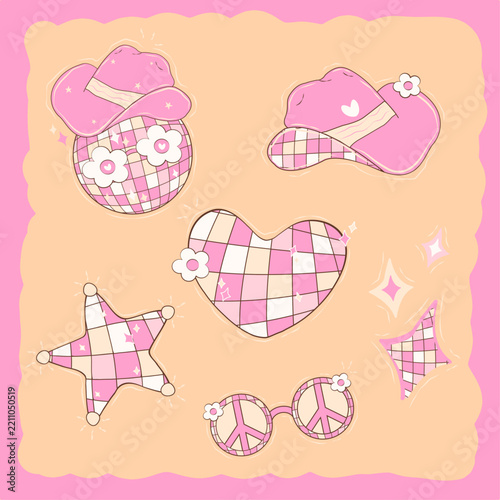 Pink disco retro doodle Drawing Illustration