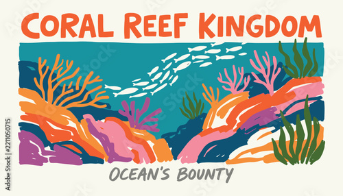 Colorful Coral Reef Kingdom Illustration for Ocean Conservation and Travel Posters