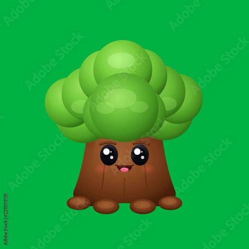 Cute Cartoon Tree Mascot Character Standing Happily