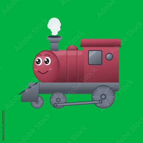 Cute Cartoon Red Steam Locomotive Character with Smiling Face