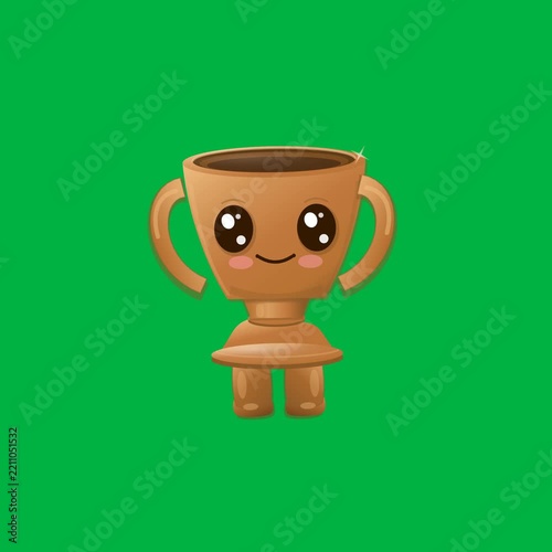 Cute Animated Cartoon Trophy Character Standing on Green Screen
