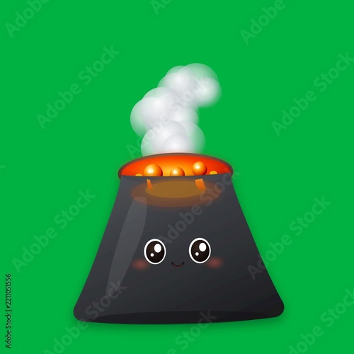 Cute Cartoon Volcano Erupting Lava Animation on Green Screen