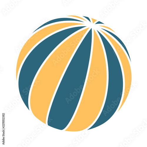 A round sphere built from alternating vertical striped bands creates a strong 3D volume. It works as a globe, ball, planet or logo mark for themes of world, unity, balance, geometry and motion.